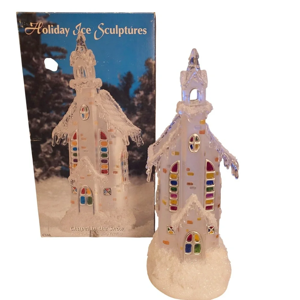 Holiday Ice Sculptures Chapel in the Snow Color Changing Lighted Church C144